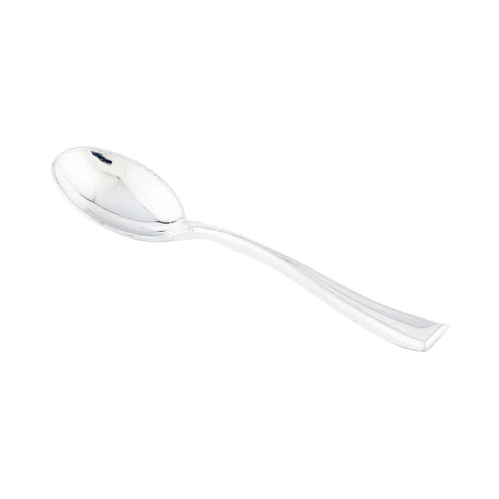 100 1 oz Round Clear Plastic Lufthansa Drinking Cups and 100 Silver Plastic 4" Mini Spoons