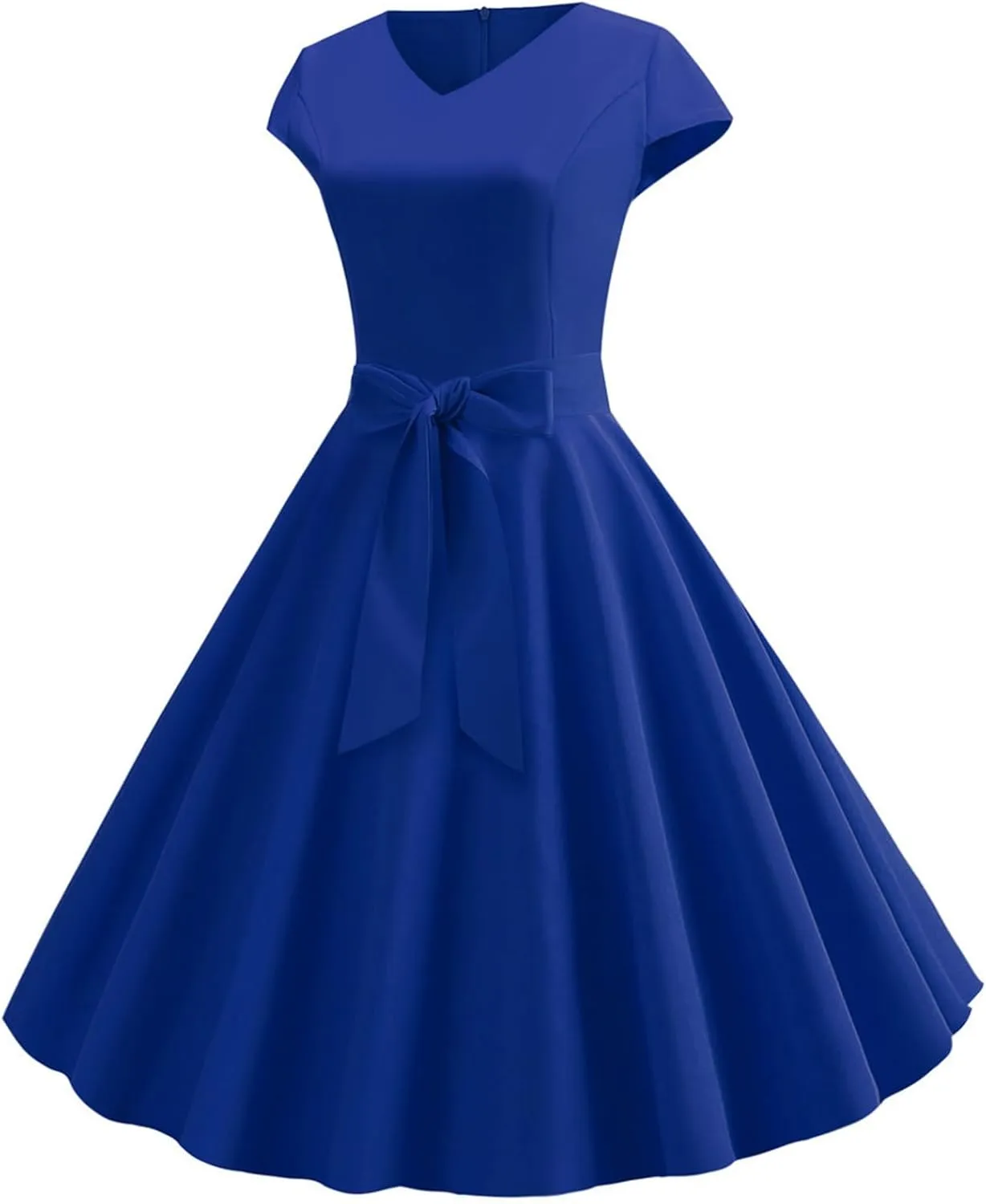 1950s Dresses for Women 2025 Vintage Crewneck Cap Sleeve Swing A-Line Midi Sundress Rockabilly Cocktail Tea Party Dress
