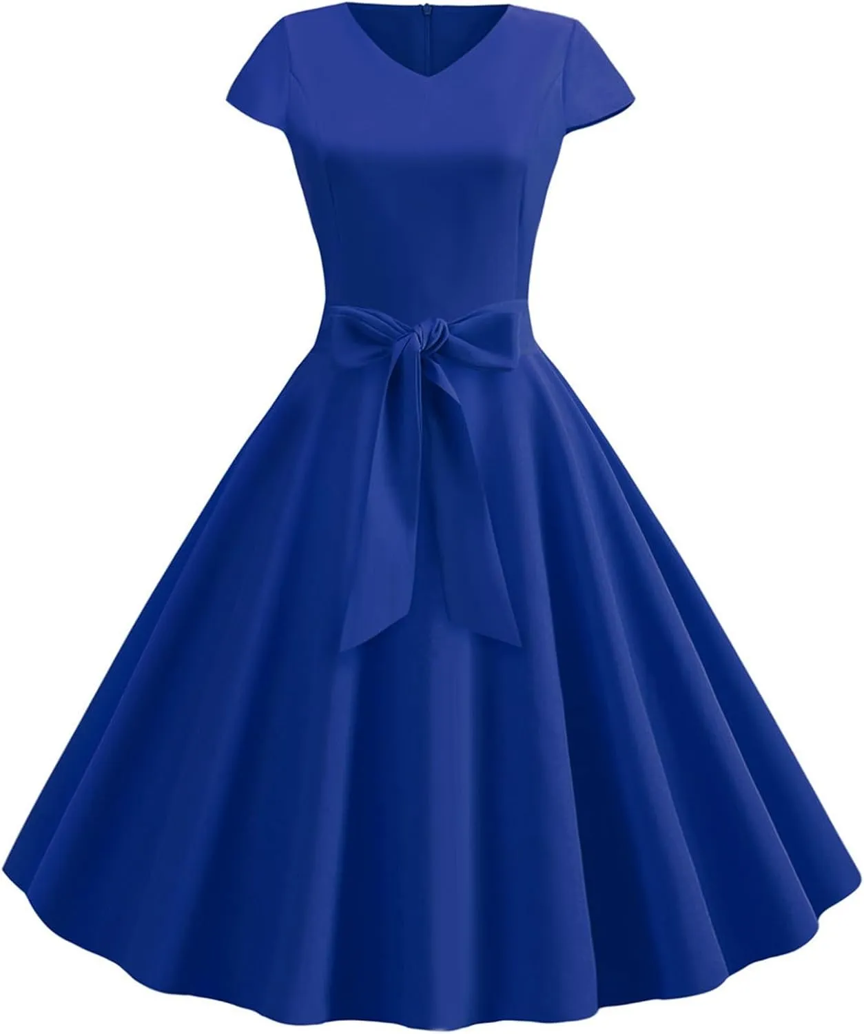 1950s Dresses for Women 2025 Vintage Crewneck Cap Sleeve Swing A-Line Midi Sundress Rockabilly Cocktail Tea Party Dress