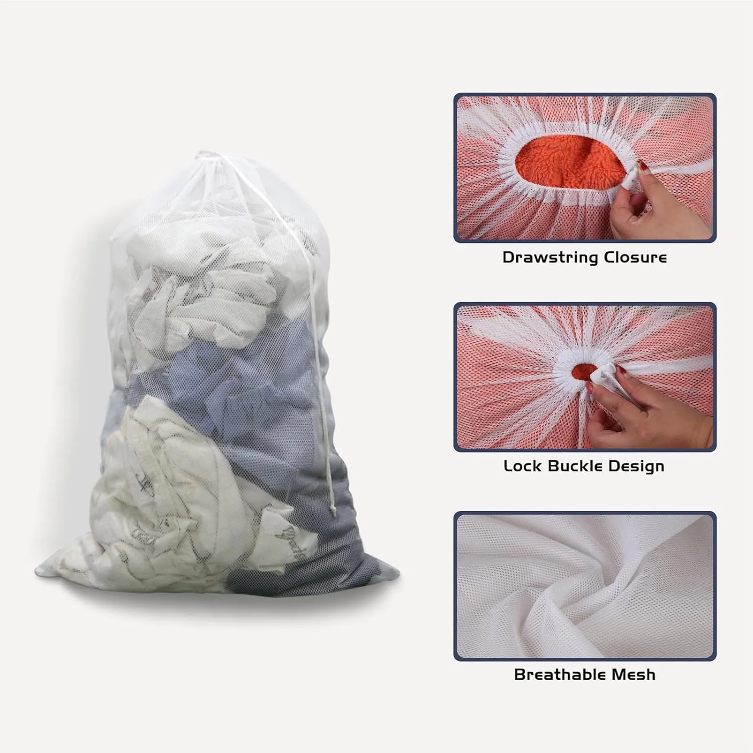 2 Pack Large Mesh Laundry Bag, 2436 inch Heavy Duty Mesh Laundry Bags Drawstring Lockable, White Laundry Hamper Liner, for Factories, College, Travel, Dorms, Family and Apartment Dwellers