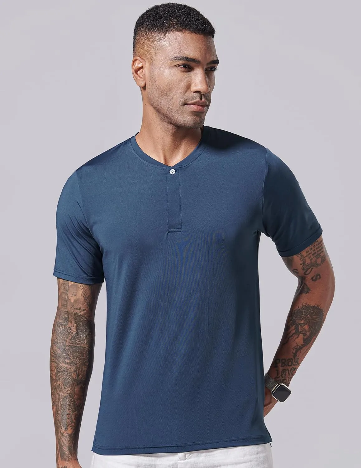 3 Pack: Mens Polo Shirts, Business Casual Golf Henley Work Shirts for Men, Collarless Short Sleeve Stylish Athletic Tshirts