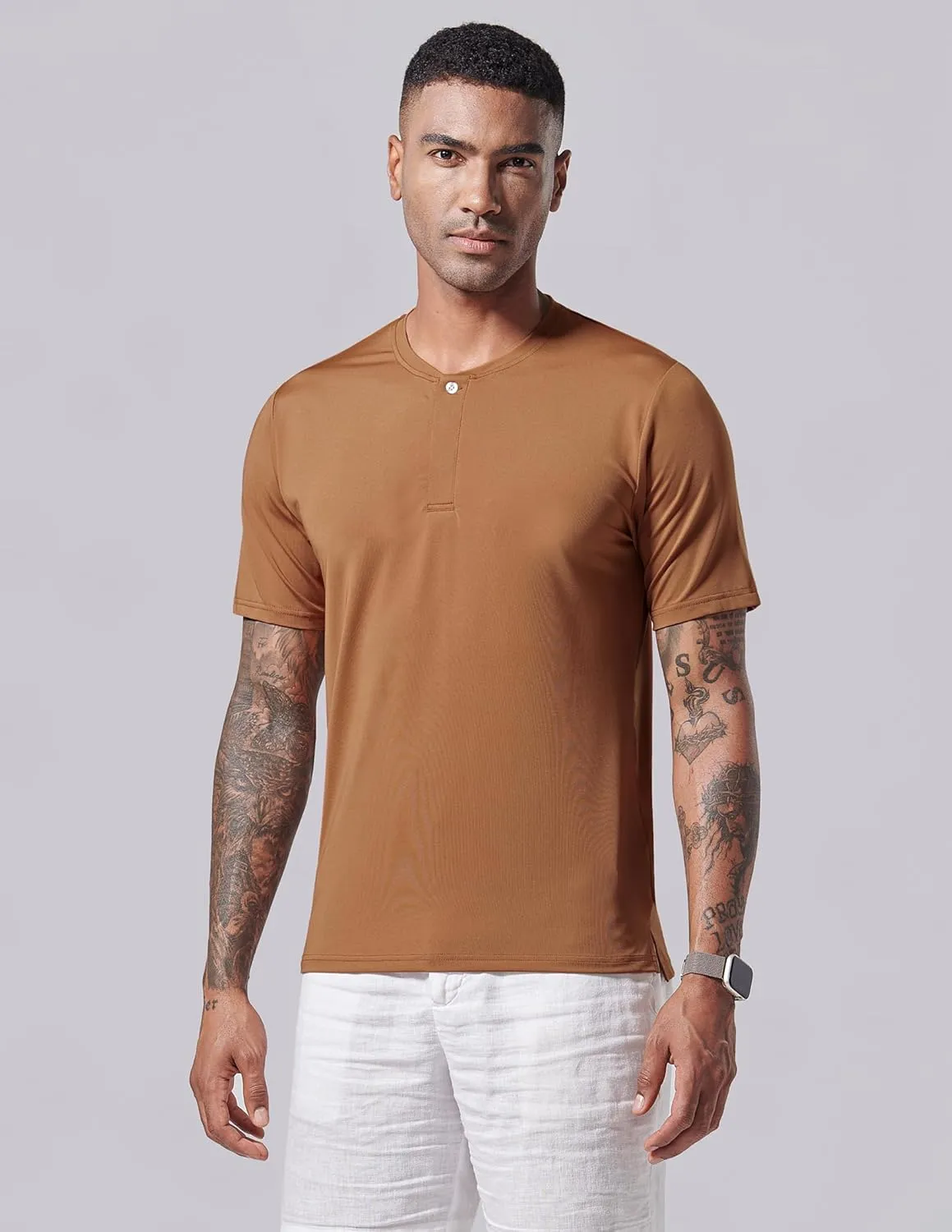 3 Pack: Mens Polo Shirts, Business Casual Golf Henley Work Shirts for Men, Collarless Short Sleeve Stylish Athletic Tshirts