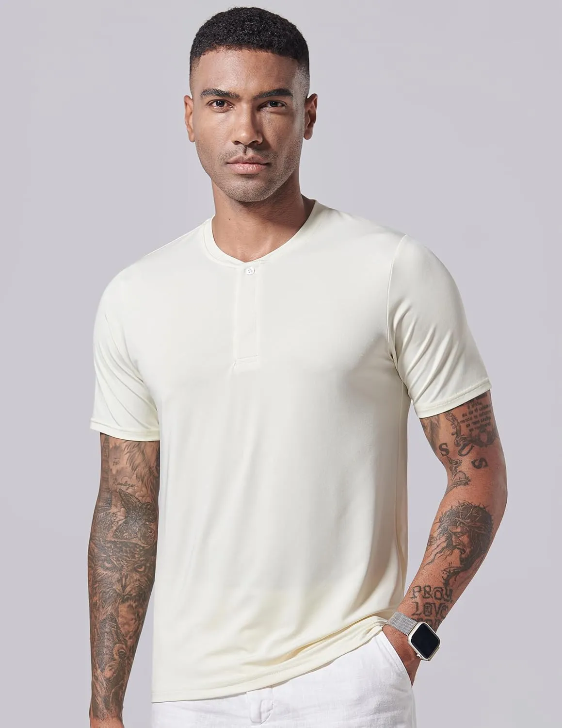 3 Pack: Mens Polo Shirts, Business Casual Golf Henley Work Shirts for Men, Collarless Short Sleeve Stylish Athletic Tshirts