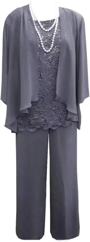 3 Pcs Mother of The Bride Pant Suits for Wedding Long Sleeve Chiffon Formal Evening Gowns with Jacket