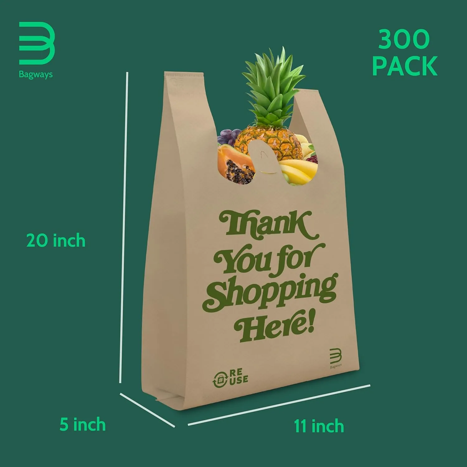 300 PACK Reusable Shopping Bags 12.5 x 21.5 Inches, Nonwoven Eco-Friendly Grocery Bags, T-shirt Beige