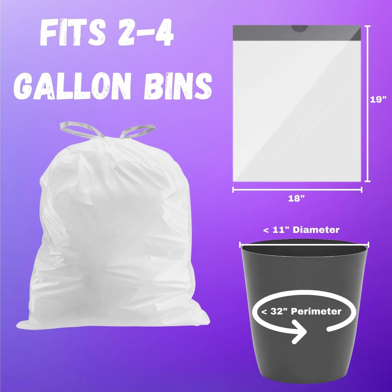 4 Gallon Drawstring Lavender Scented Trash Bags Small Bathroom Garbage Bags 3 Gallon Wastebasket Can Liners for Home Office Bins (120 ct.)