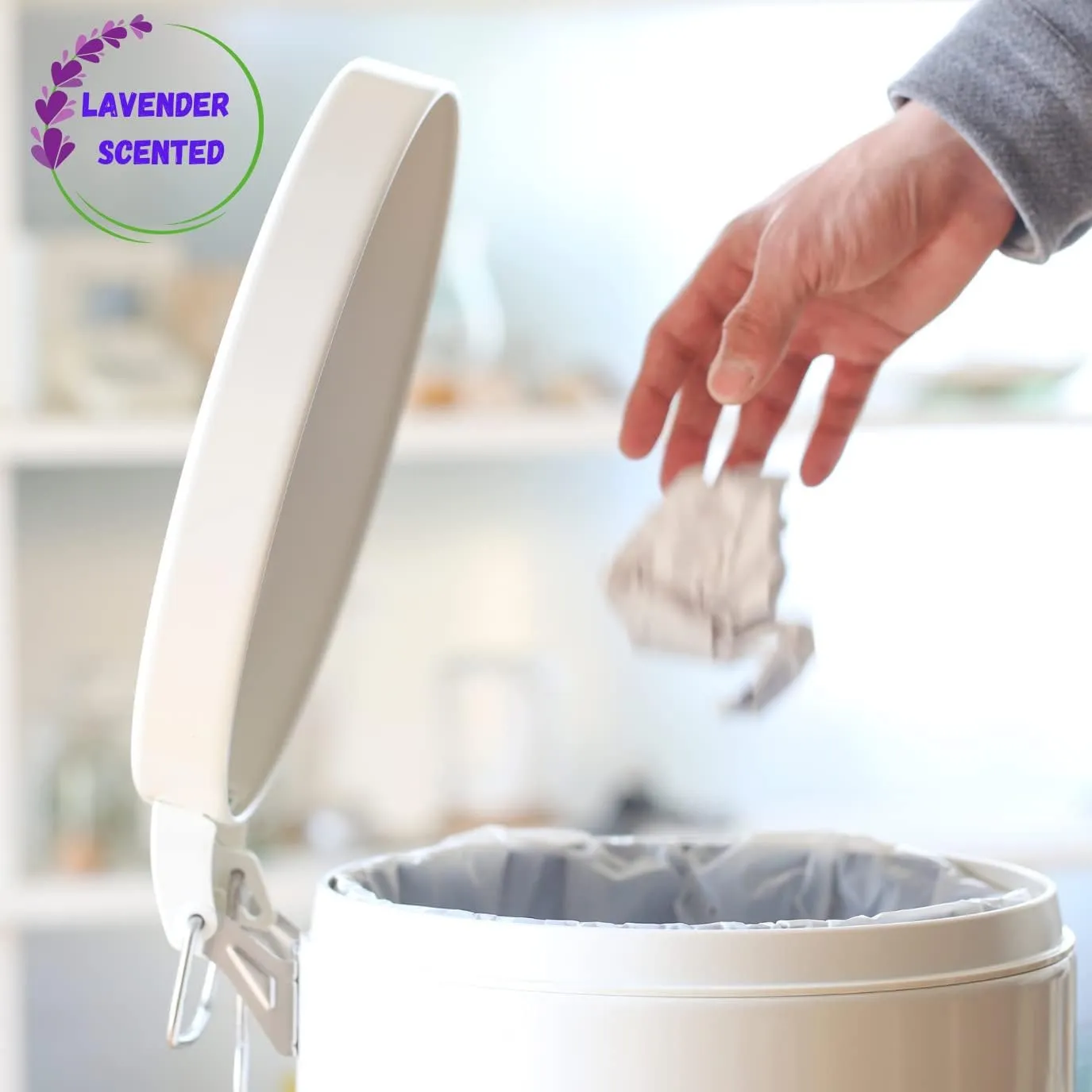 4 Gallon Drawstring Lavender Scented Trash Bags Small Bathroom Garbage Bags 3 Gallon Wastebasket Can Liners for Home Office Bins (120 ct.)