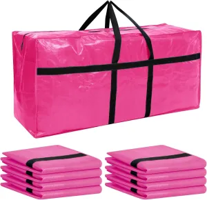 4 Pcs 66 Gallon Large Moving Bags with Zipper and Handles Foldable Storage Duffle Bags Heavy Duty Extra Large Totes for College Dorm Travel Clothes Blankets Bedding Moving(Pink)