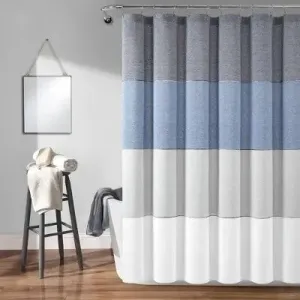 72"x72" Ombre Yarn Dyed Eco Friendly Recycled Cotton Shower Curtain Navy - Lush Décor