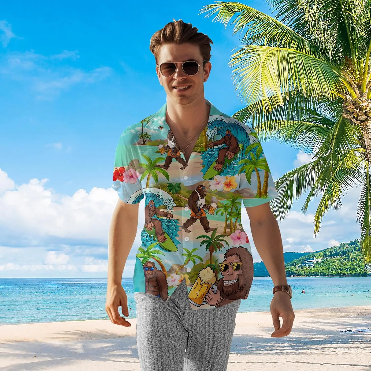 80s 90s Hawaiian Shirts for Men Vintage Button Down Short Sleeve Shirt, 80s Outfit Party Disco Beach Shirts