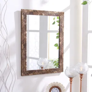 999STORE Fiber Framed Decorative Wall Mirror for Bedroom Mirror Golden Brown (24x18 Inches)
