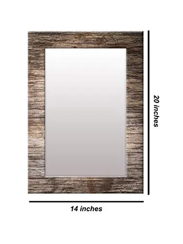 999STORE Printed Bath Room Mirror mirors for Wall Brown Wooden washroom Bathroom Mirror (MDF_14X20 Inches) MirrorSMP307