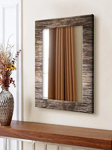 999STORE Printed Bath Room Mirror mirors for Wall Brown Wooden washroom Bathroom Mirror (MDF_14X20 Inches) MirrorSMP307