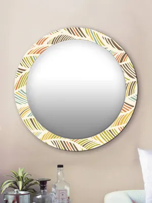 999STORE Printed Circular Mirror Wall Mirror with Frame Colorful Strips Pattern Round Mirror (MDF_17X17 Inch_Multi) MirrorRSZ1020