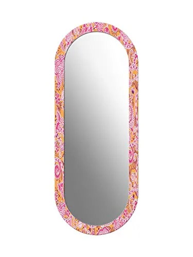 999STORE Printed dreshing Mirror for Wall red & Yellow Floral Art Pattern Large Long Big Full Length Mirror for Wall (MDF_18X46 Inches) MirrorR1846107