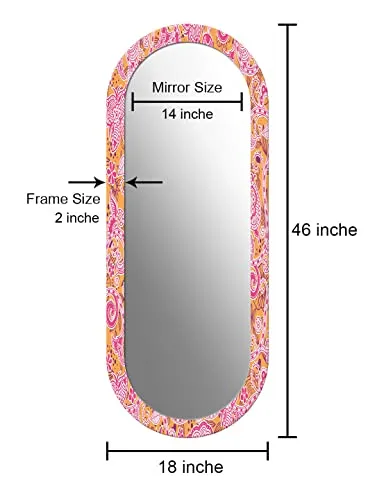 999STORE Printed dreshing Mirror for Wall red & Yellow Floral Art Pattern Large Long Big Full Length Mirror for Wall (MDF_18X46 Inches) MirrorR1846107