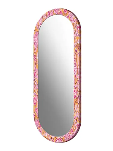 999STORE Printed dreshing Mirror for Wall red & Yellow Floral Art Pattern Large Long Big Full Length Mirror for Wall (MDF_18X46 Inches) MirrorR1846107