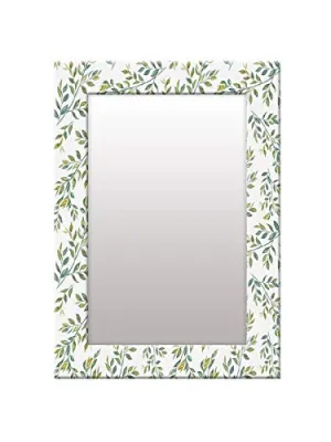 999STORE Printed Glass Mirror for Bathroom Wall Toilet Mirror White Green Leaves washroom Bathroom Mirror (MDF_14X20 Inches) MirrorSMP218