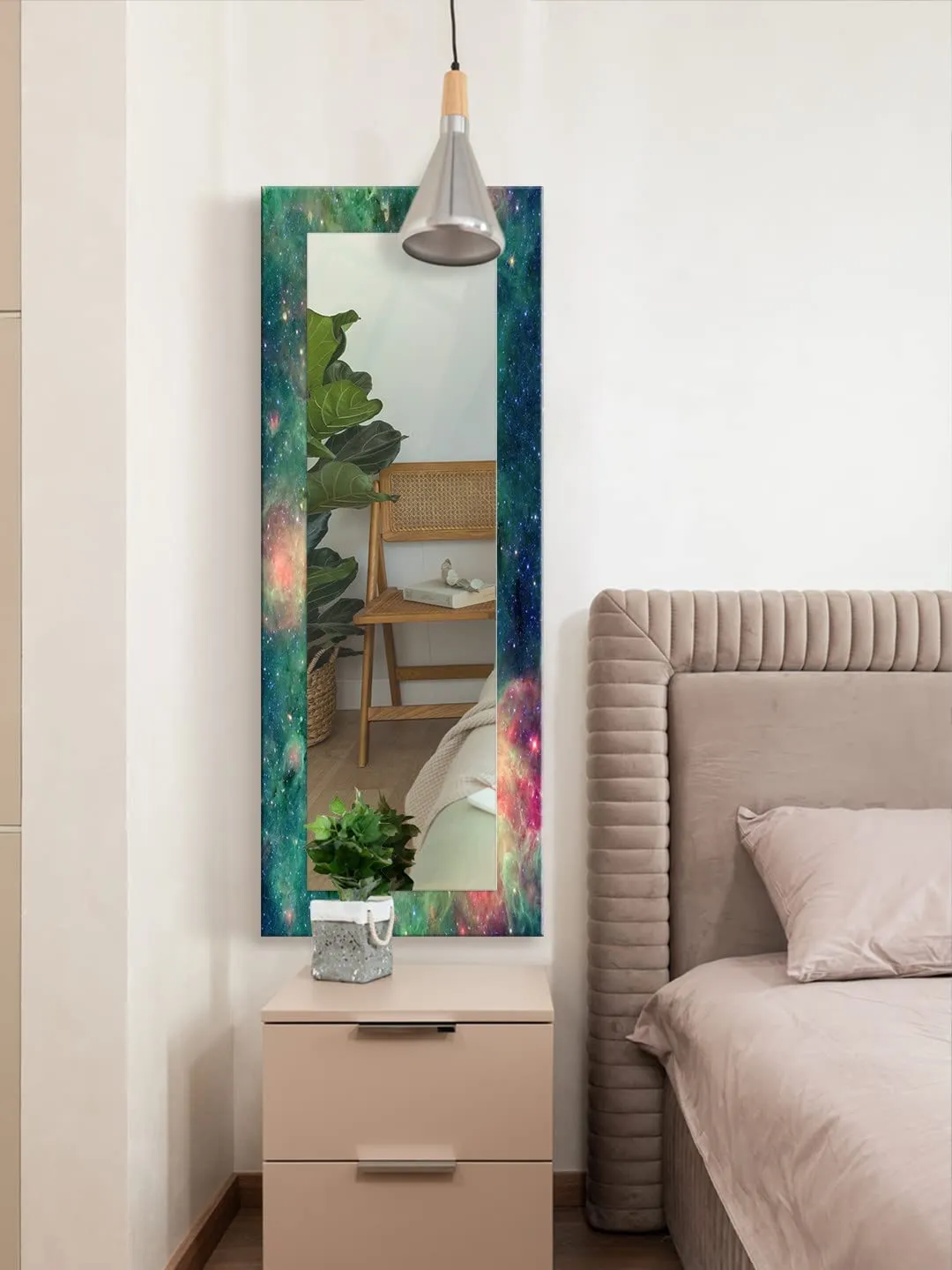 999STORE Printed Mirror for Living Room Long Wall Mirror for Bedroom Green Sky& Stare Pattern Bedroom Mirror (MDF_18X48 Inches) MirrorBMP180
