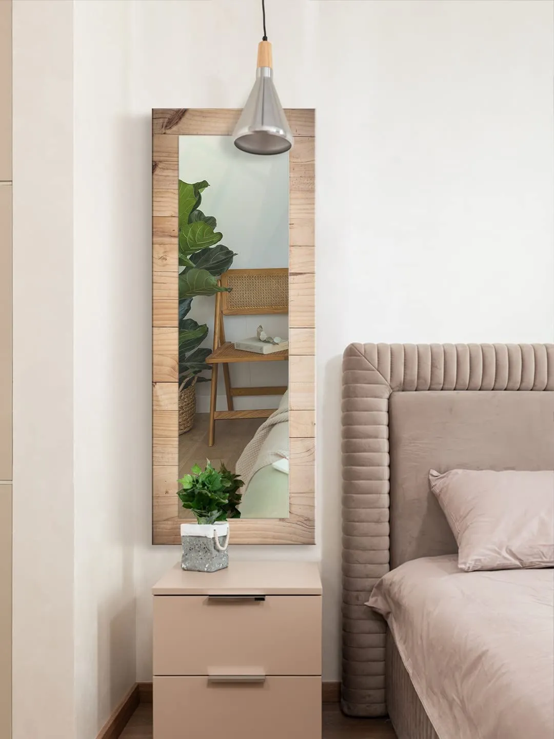 999STORE Printed Mirror Full Size Long Wall Mirror for Bedroom Wood Pattern Large Long Big Full Length Mirror (MDF_18X48 Inches) MirrorBMP296