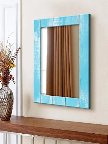 999STORE Printed Small Hanging Mirror Bathroom Frames Blue Wooden washroom Bathroom Mirror (MDF_18X24 Inches) MirrorBRP305