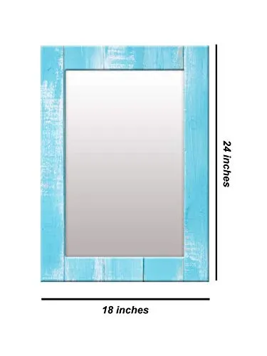 999STORE Printed Small Hanging Mirror Bathroom Frames Blue Wooden washroom Bathroom Mirror (MDF_18X24 Inches) MirrorBRP305