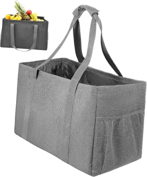 ABOOFAN Foldable Grocery Tote Bag Large Capacity Shopping Bag with Reinforced Handles for Travel Picnic Everyday Use Canvas