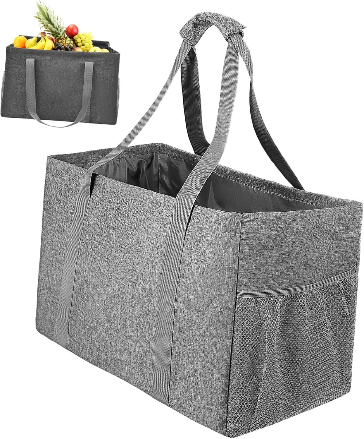 ABOOFAN Foldable Grocery Tote Bag Large Capacity Shopping Bag with Reinforced Handles for Travel Picnic Everyday Use Canvas