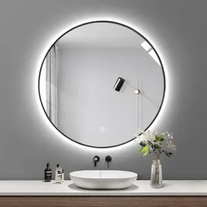 Accent Mirror Vanity Mirror with Lights Large Lighted Mirror with Smart Touch 3 Colors dimmable Wall Mounted | Unique Mirrors & Washbasin Design (18x24 Inches, Round)