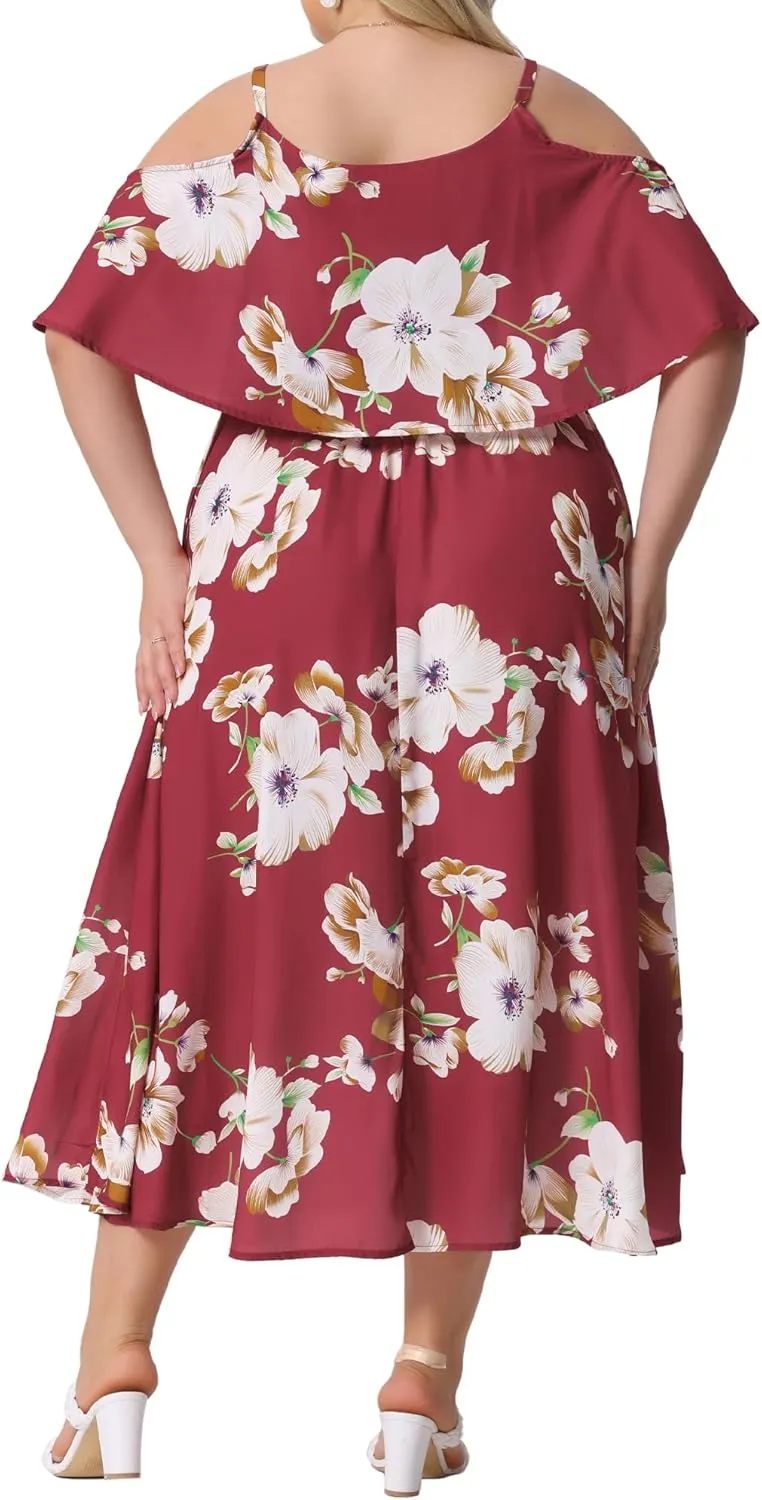 Agnes Orinda Plus Size Summer Dresses for Women Square Neck Adjustable Strap Beach Sundress Casual Maxi Dress