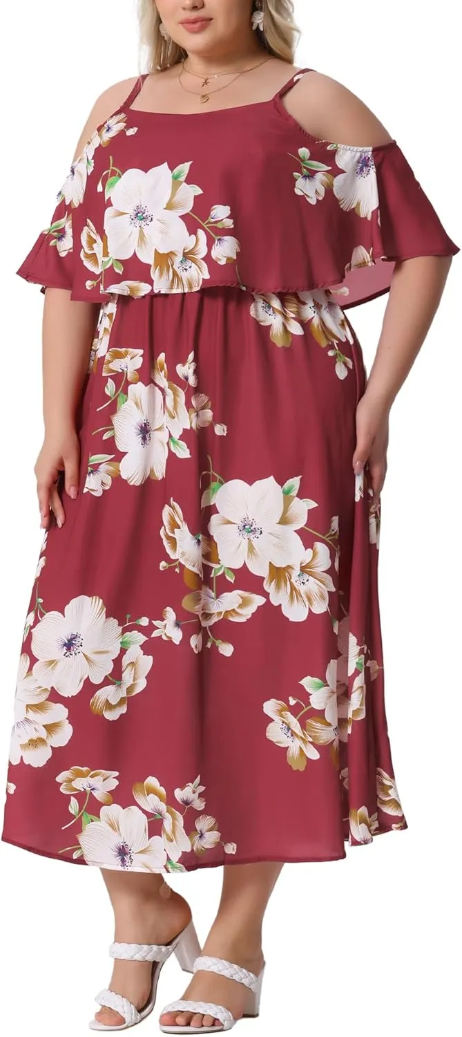 Agnes Orinda Plus Size Summer Dresses for Women Square Neck Adjustable Strap Beach Sundress Casual Maxi Dress