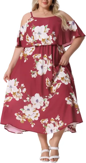 Agnes Orinda Plus Size Summer Dresses for Women Square Neck Adjustable Strap Beach Sundress Casual Maxi Dress