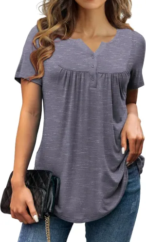 a.Jesdani Womens Summer Plus Size Tunic Tops Short Sleeve Blouses Casual Floral Henley Shirts