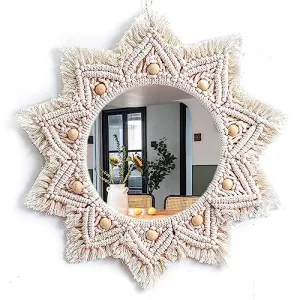 ALTAARA Handmade Macrame Wall Mirror Decorative Macrame Wall Hanging Fancy & Vintage Mirror for Bedroom, Living Room, Home Decoration Round 45cm Diameter, Green, 1-Piece