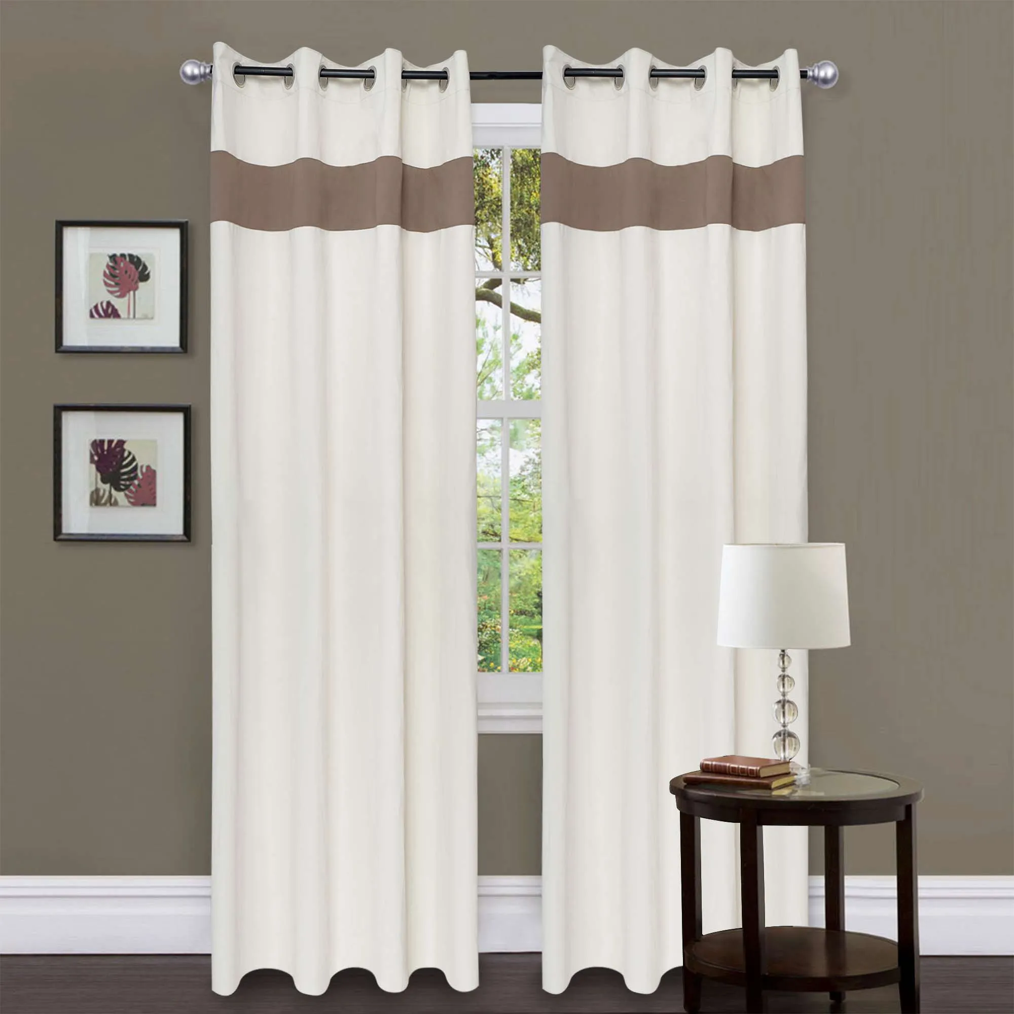 American-Elm 2 Panel Beige and Khaki Imported High Quality two Colour Room Darkening Blackout Curtains