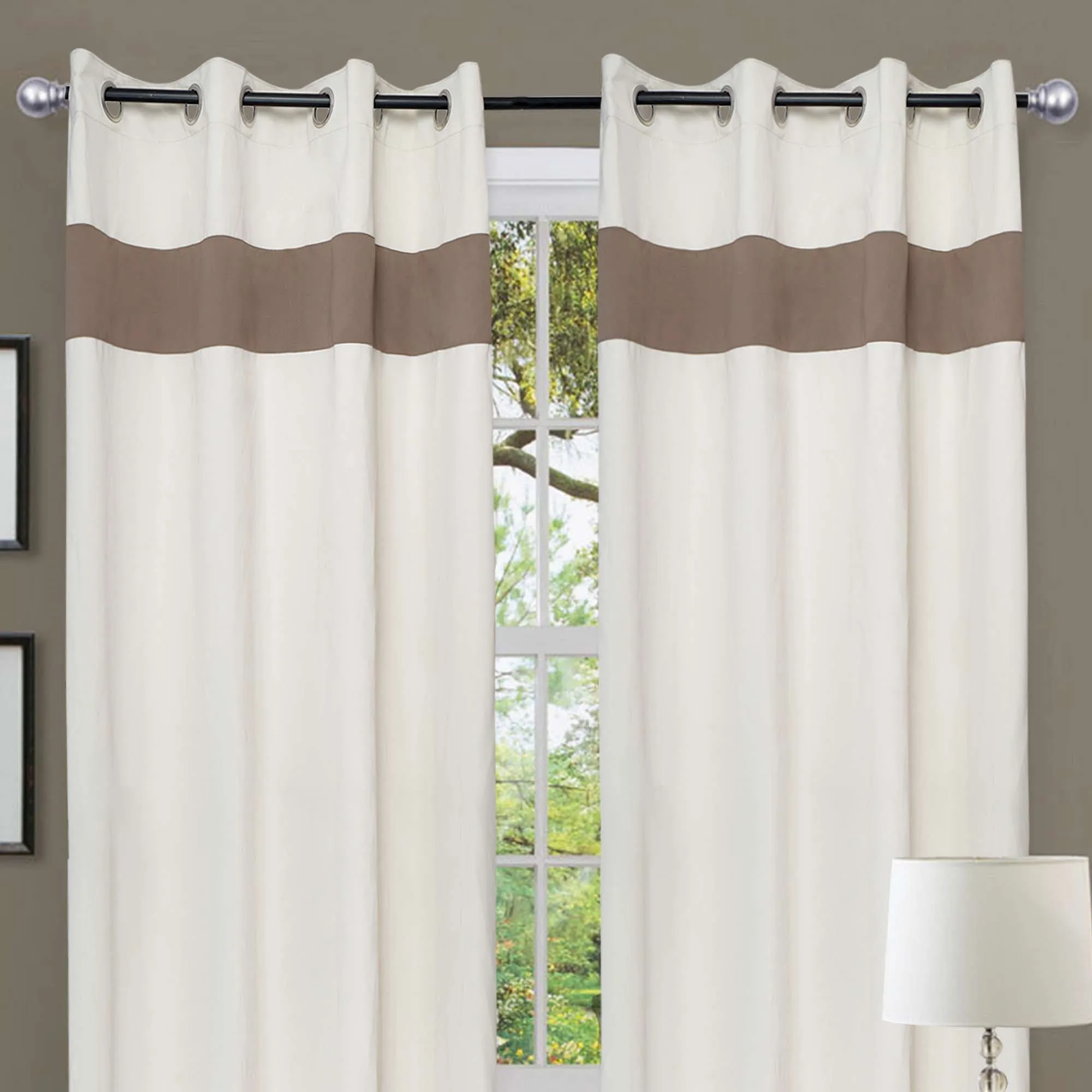 American-Elm 2 Panel Beige and Khaki Imported High Quality two Colour Room Darkening Blackout Curtains