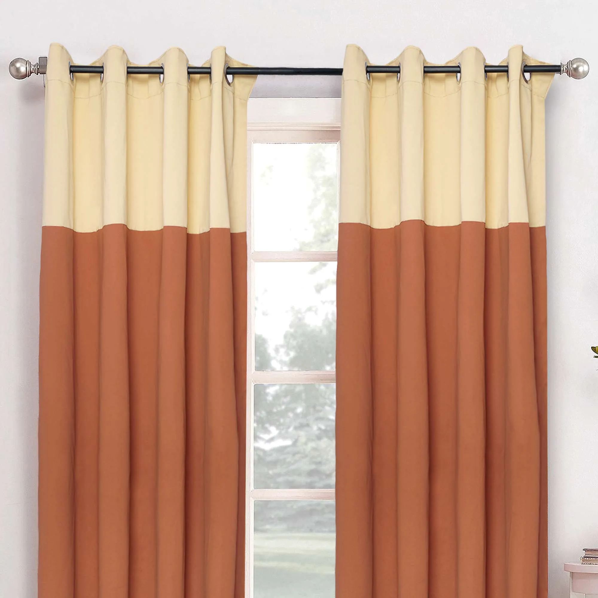 American-Elm 2 Panel Chocolate and Beige Imported Premium two Colour Room Darkening Blackout Curtains