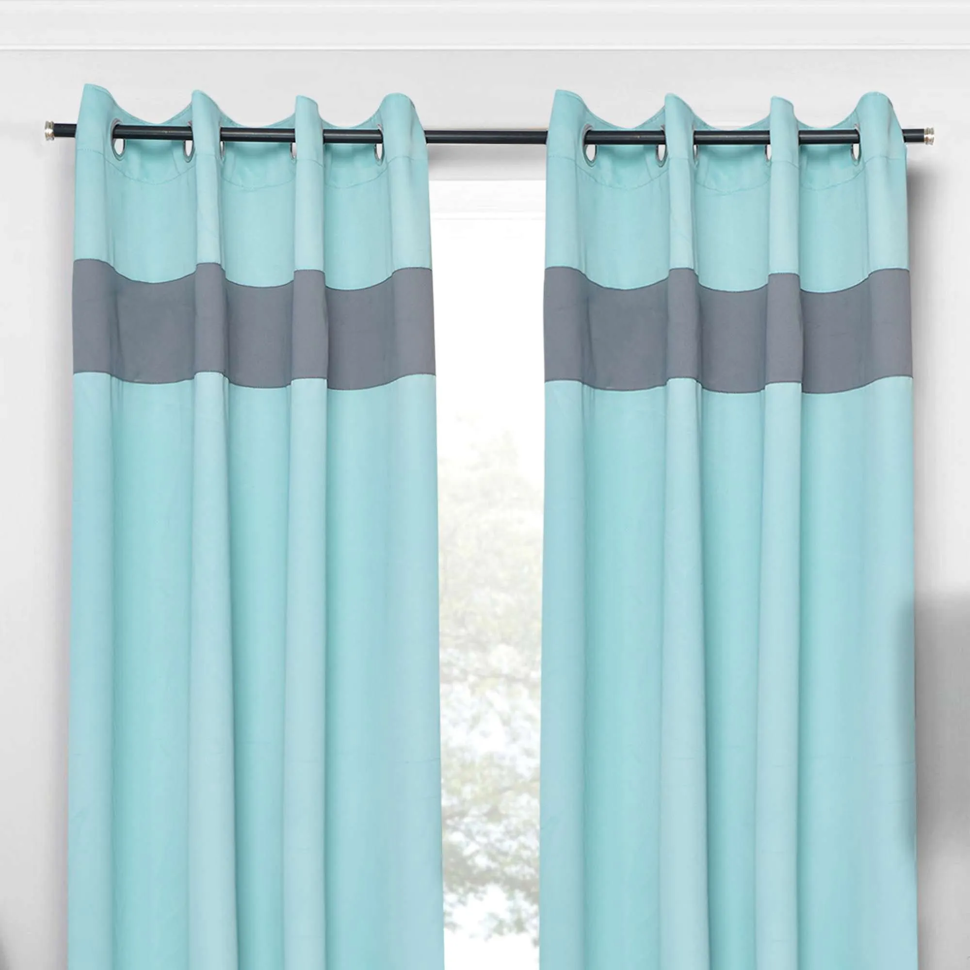 American-Elm 2 Panel IcyMorn and FrostGrey Imported High Quality two Colour Room Darkening Blackout Curtains