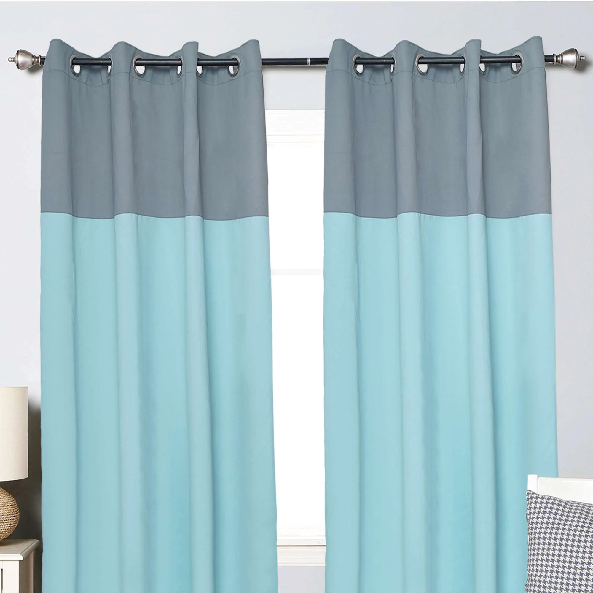 American-Elm 2 Panel IcyMorn and FrostGrey Imported Premium two Colour Room Darkening Blackout Curtains