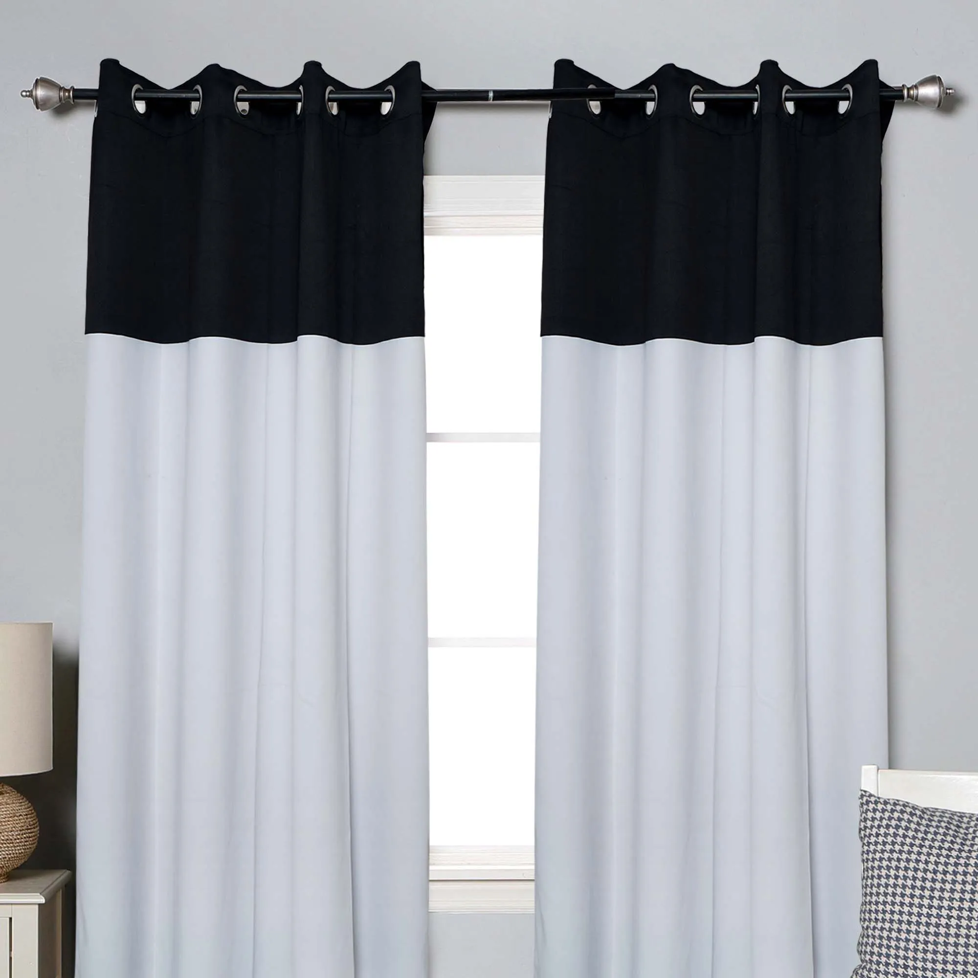 American-Elm 2 Panel LightBeige and Jetblack Imported Premium two Colour Room Darkening Blackout Curtains