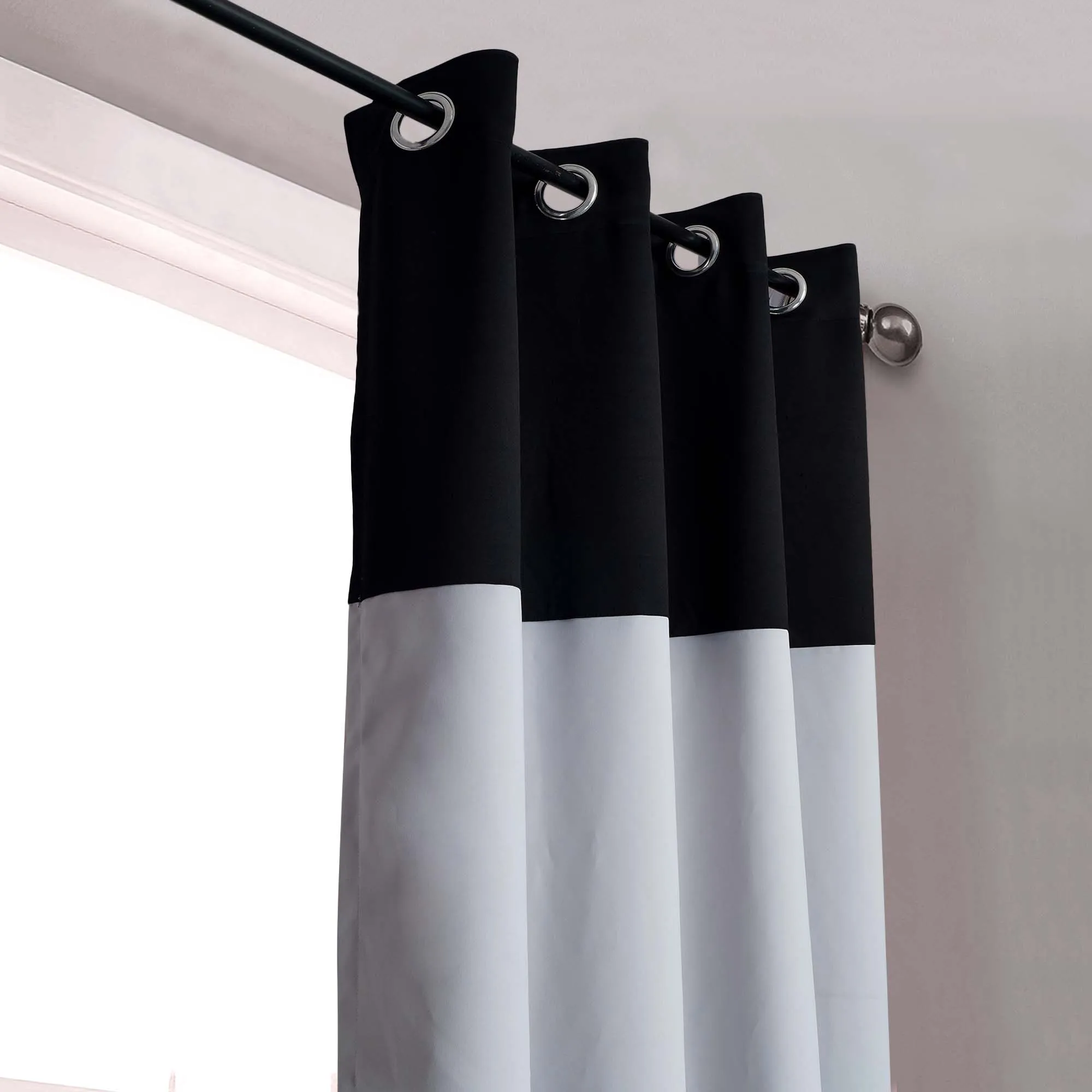 American-Elm 2 Panel LightBeige and Jetblack Imported Premium two Colour Room Darkening Blackout Curtains