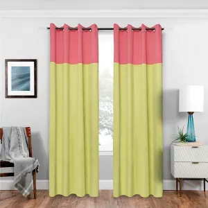 American-Elm 2 Panel ParrotGreen and Strawberry Pink Imported High Rated two Colour Room Darkening Blackout Curtains