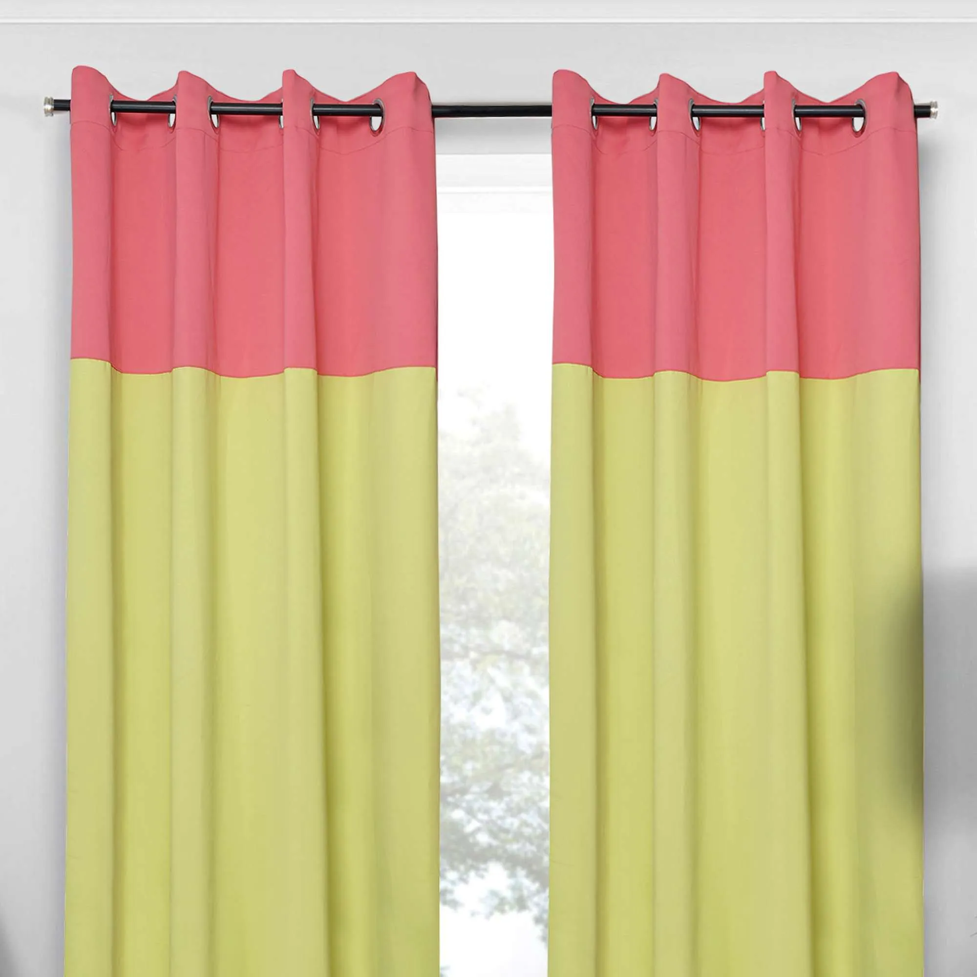 American-Elm 2 Panel ParrotGreen and Strawberry Pink Imported High Rated two Colour Room Darkening Blackout Curtains