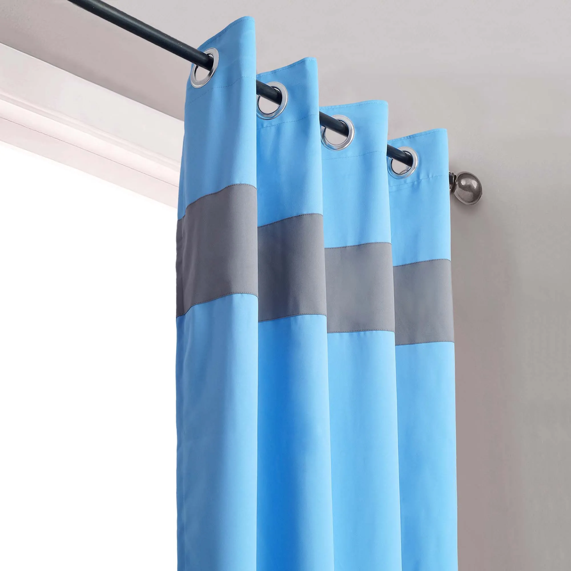 American-Elm 2 Panel SkyBlue and Frost Grey High Quality Polyester two Colour Room Darkening Blackout Curtains