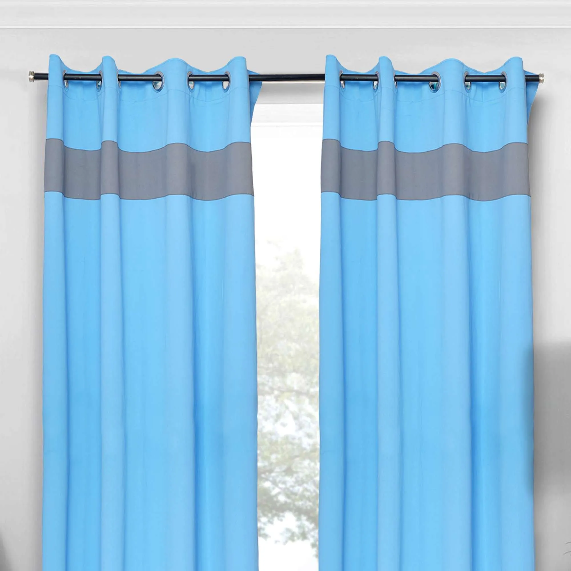 American-Elm 2 Panel SkyBlue and Frost Grey High Quality Polyester two Colour Room Darkening Blackout Curtains