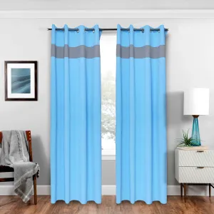 American-Elm 2 Panel SkyBlue and Frost Grey High Quality Polyester two Colour Room Darkening Blackout Curtains