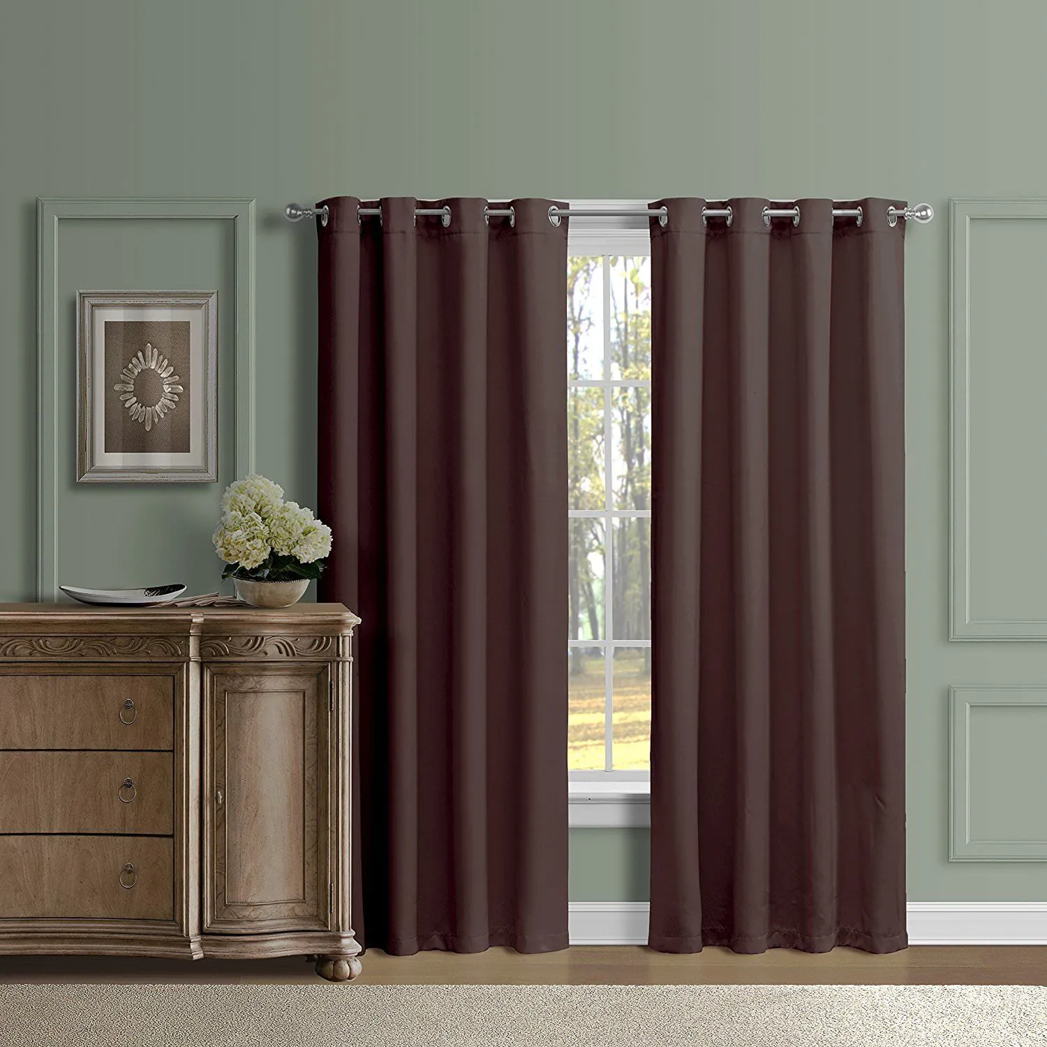 American-Elm Both Sided Brown Color Room Darkening Blackout Curtains-Two Panels