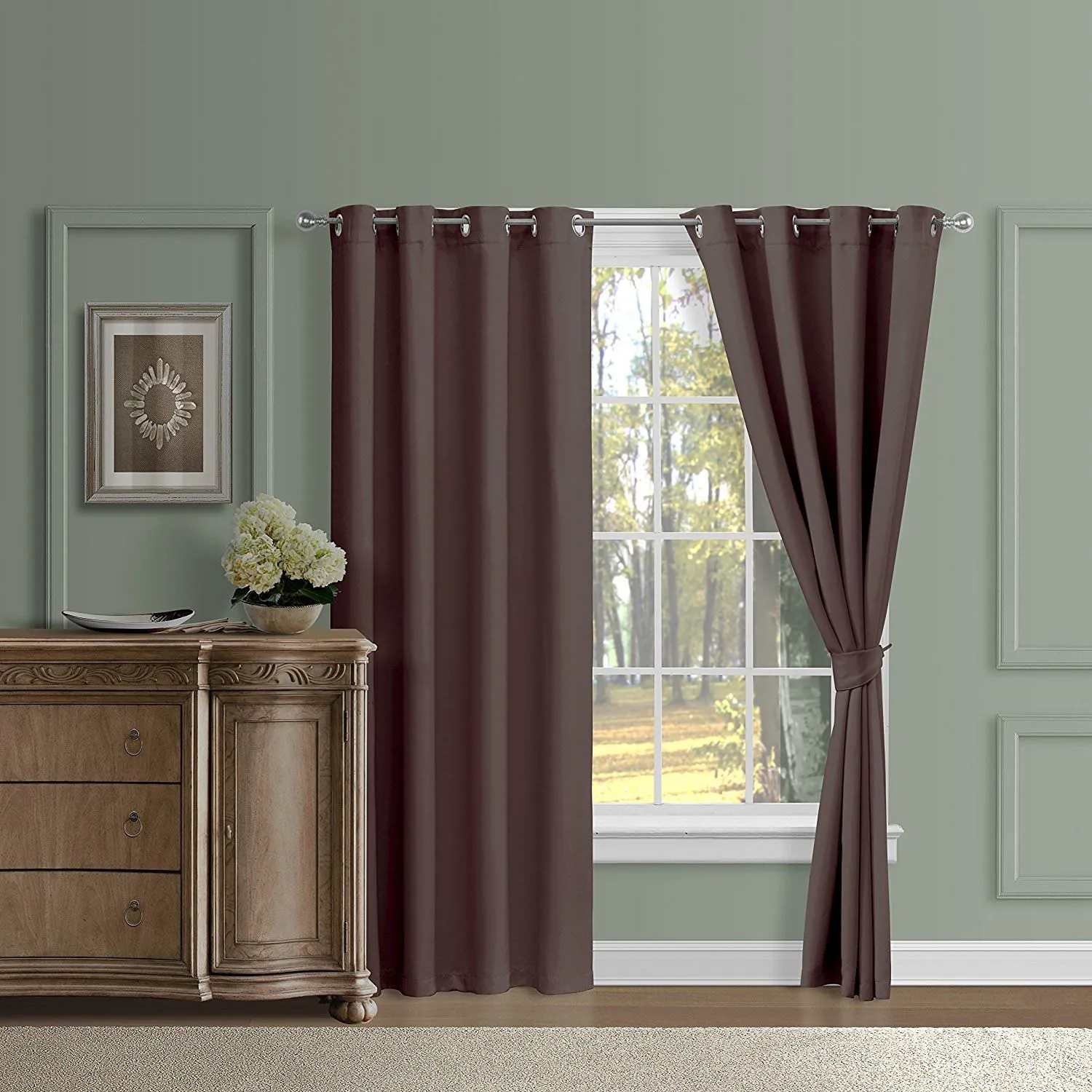 American-Elm Both Sided Brown Color Room Darkening Blackout Curtains-Two Panels