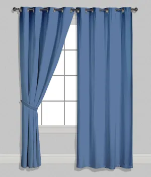 American-Elm Both Sided Dark Sky Blue Solid Satin Curtains- Two Panels