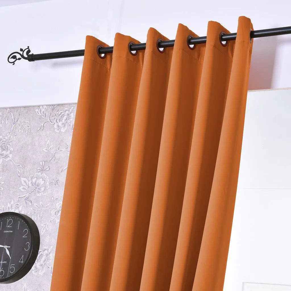 American-Elm Both Sided Jaffa Orange Color Room Darkening Blackout Curtains-Two Panels